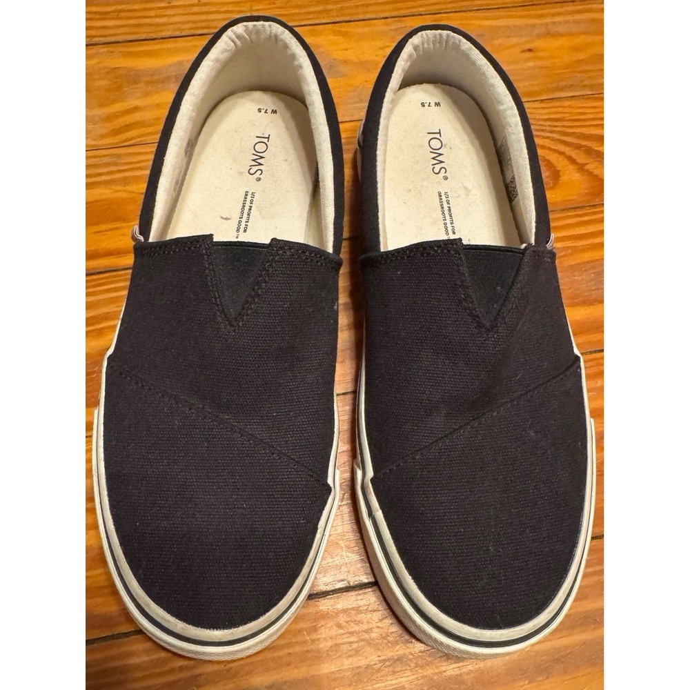 Toms Alpargata Fenix Black Canvas Slip On‎ Shoes Size 7.5